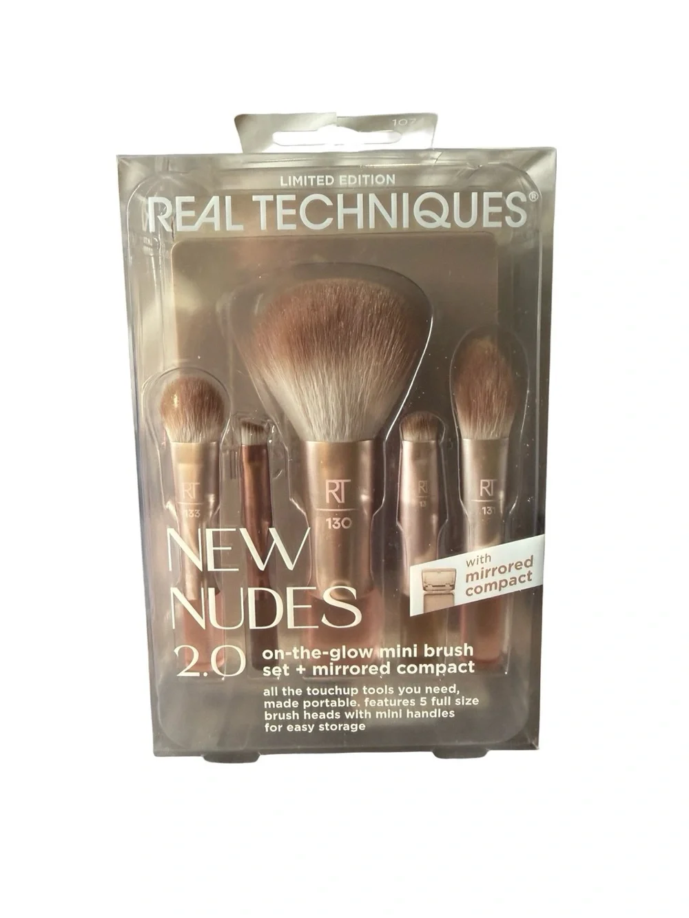 Real Techniques On-The-Glow Mini Brush Set - Rose Gold & Beige